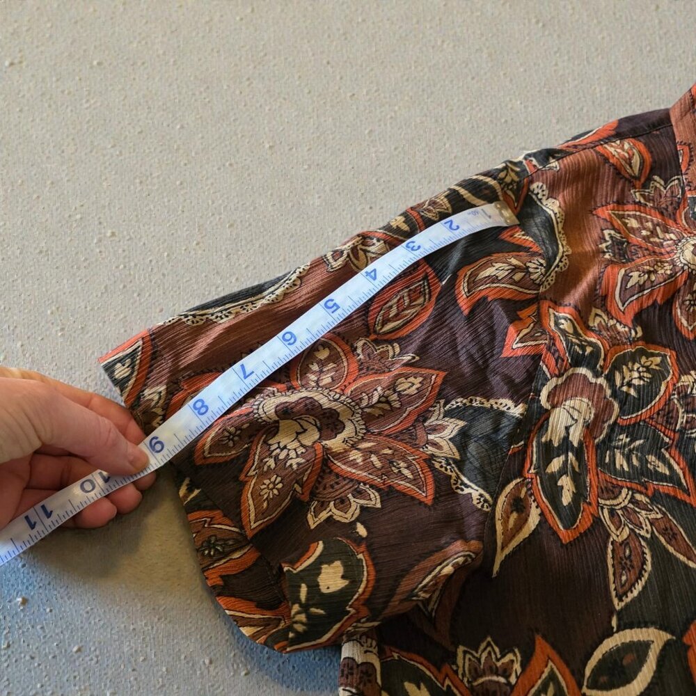 Amanda Smith Petite 100% Silk Blouse Paisley Brown Boho Earthy Coastal Grandma - Picture 12 of 14